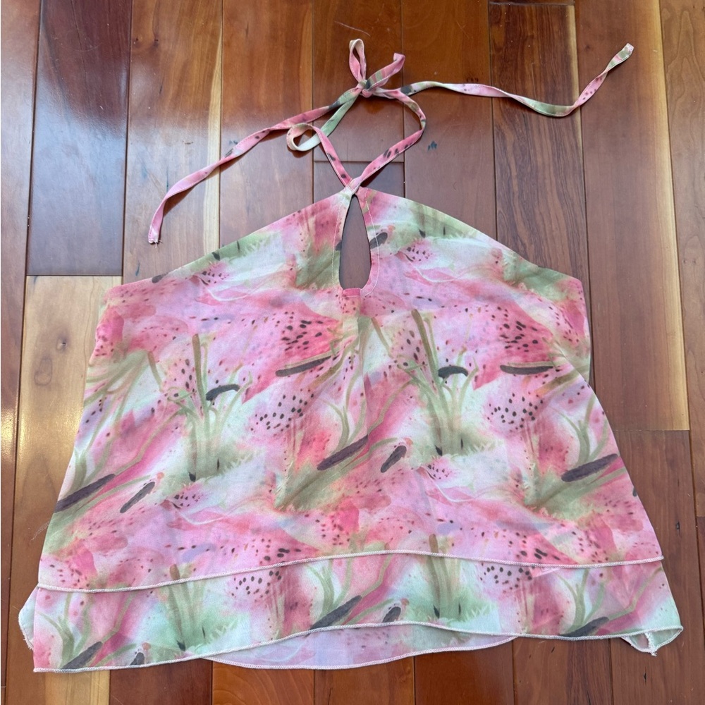 Edikted Pink Floral Layered Halter Crop Top - Picture 2 of 5
